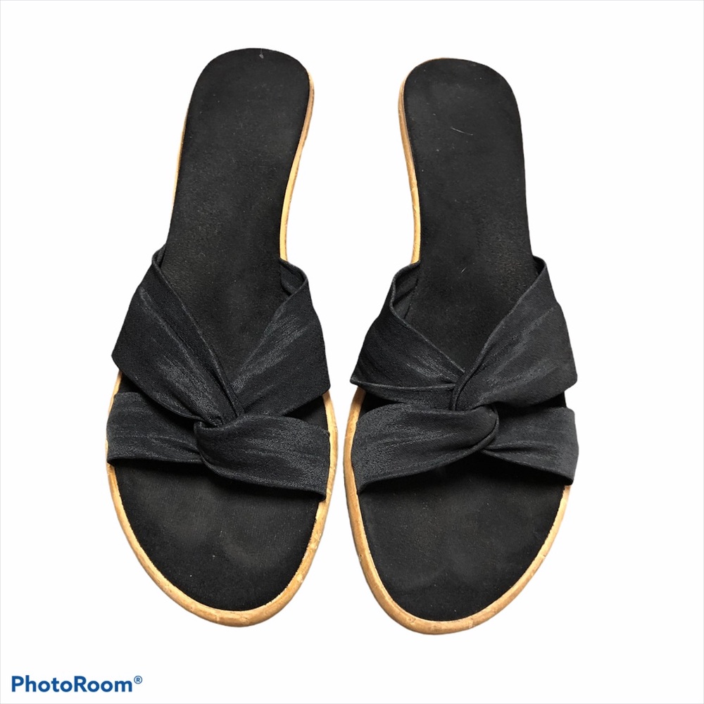 Black Cork Wedge Sandals - Size 8.5